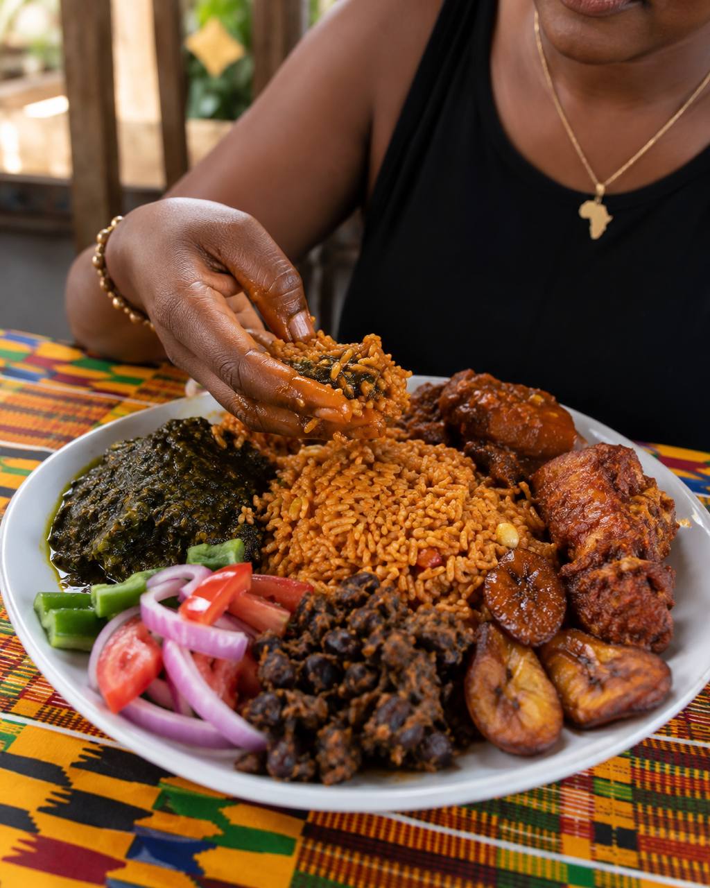 Guest enjoying Ghanaian food
