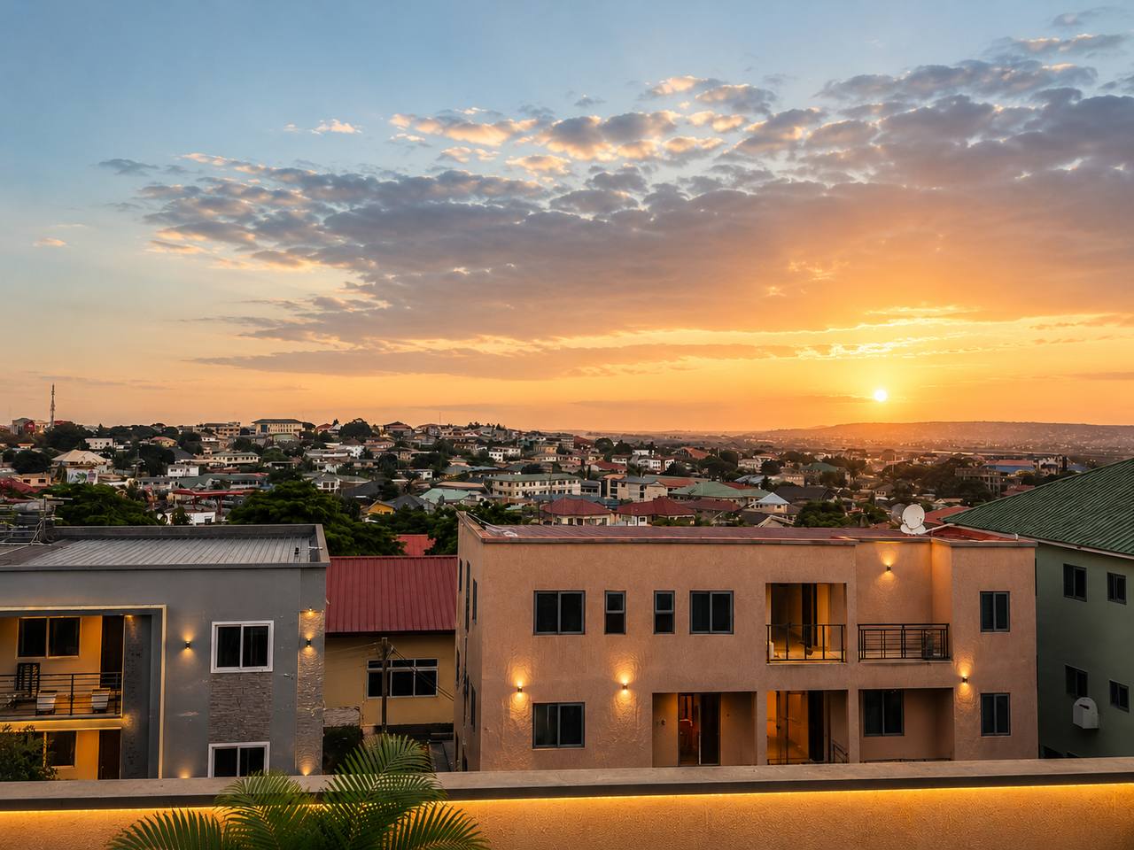 Rooftop sunset view in Accra